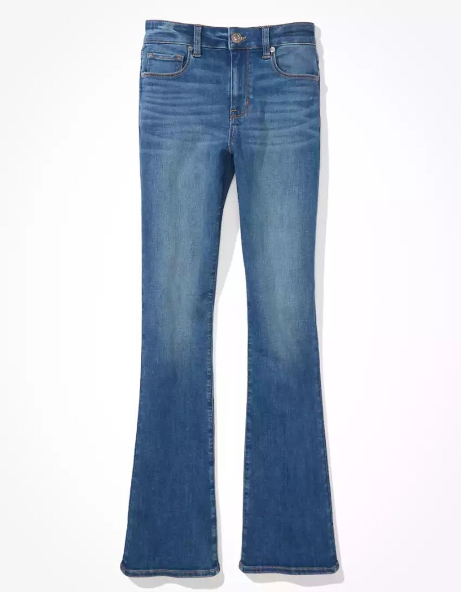 Jean American Eagle AE Ne(x)t Level High-Waisted Mince Kick Bleu Femme | WNV-05858520